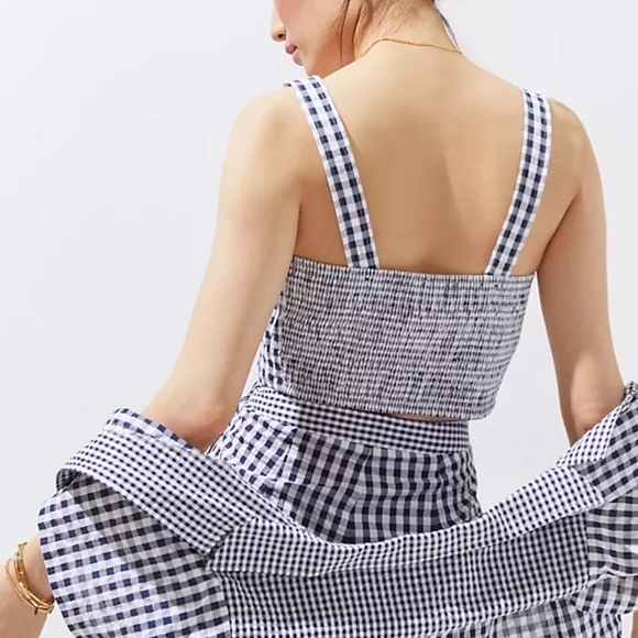 Anthropologie Maeve Blue Gingham Crop Top Size 8 - Picture 2 of 10